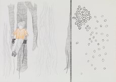 Tussen de bomen, 2014, Aquarel-kleurpotlood en grafiet op papier, 42-29,7cm